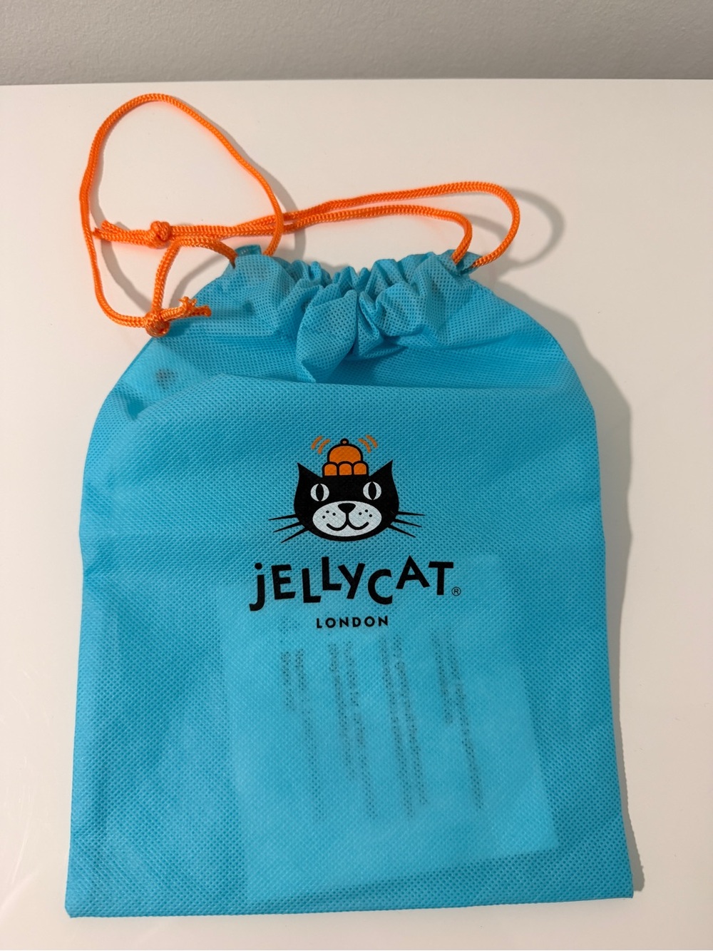 Jellycat Turquoise Drawstring Cat Pouch with Orange Cord